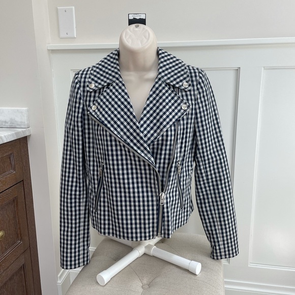 So cute JCrew gingham crop jacket with zippers